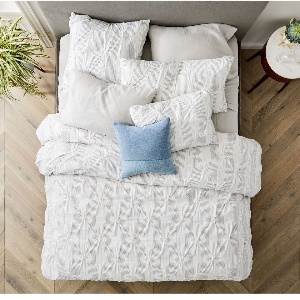 Organic Cotton Striped Pintuck Duvet Cover & Shams West Elm Australia